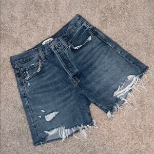 Agolde High Waist Button Fly Distressed Cutt Off Denim Parker Shorts Women's 24
